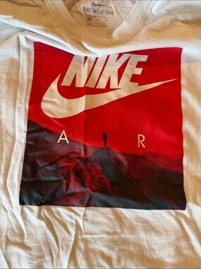 Nike Air White Short-Sleeve Tee with Red Graphic Box Logo
